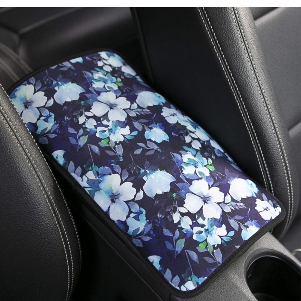 Blue Floral Auto Console Armrest Cover - Auto Accessories